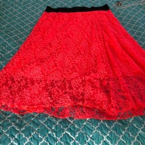 LulaRoe bright coral lace skirt.